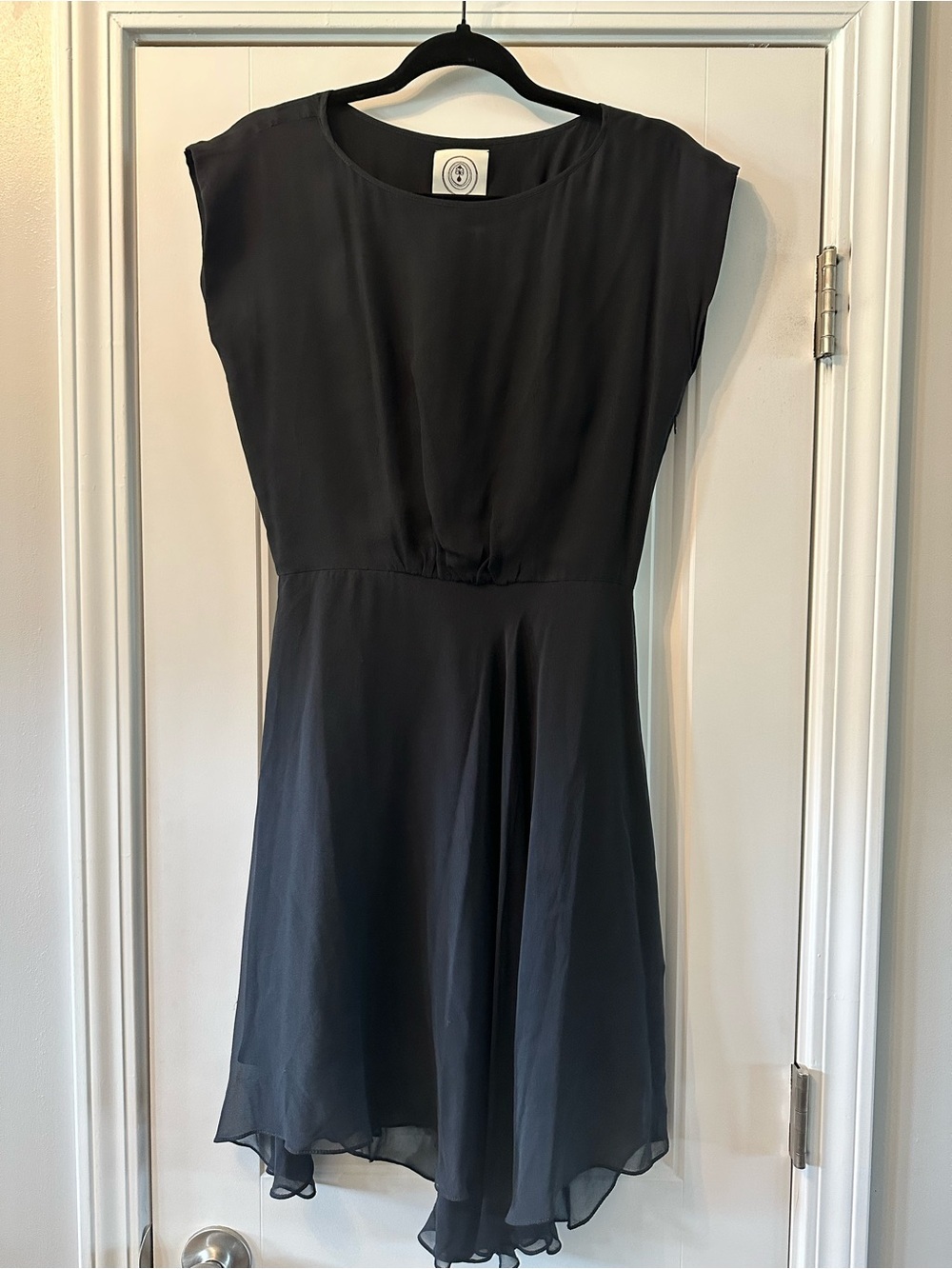 NWOT Anagram Silk Black Cap Sleeves and Handkerchief Hem Dress Size 6